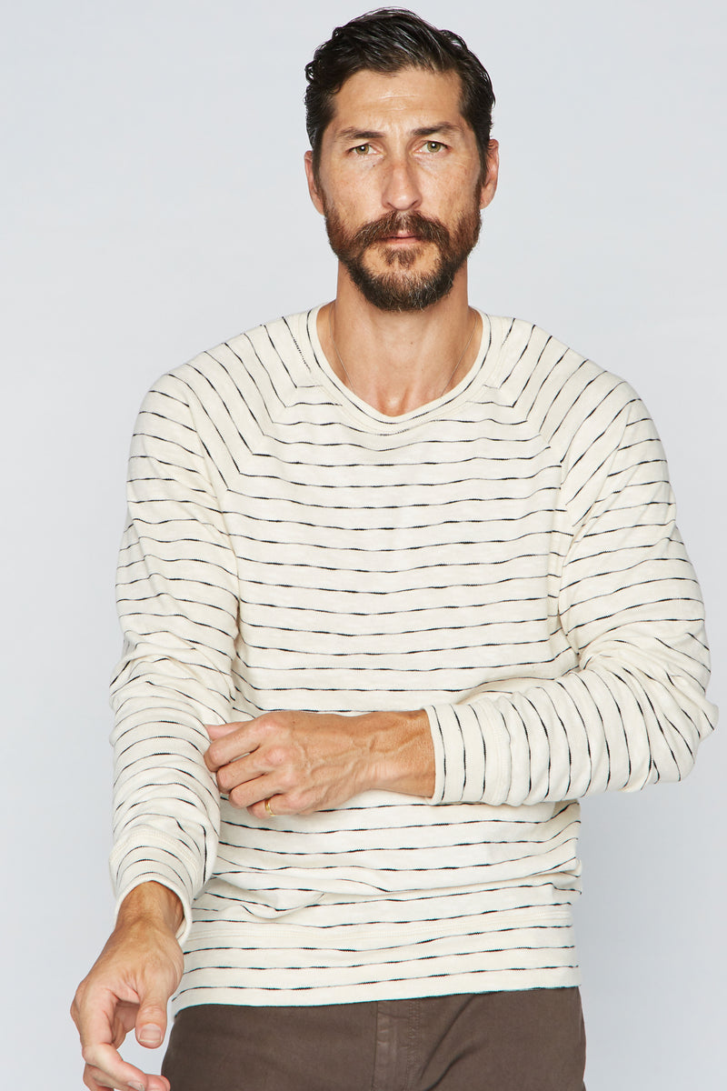 Men's Hacci Slub Pullover Sweater - Black/Ivory Stripe — Default
