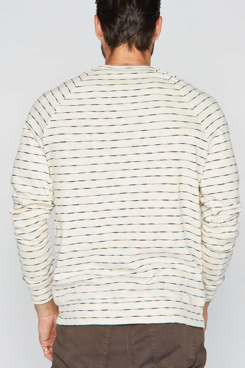Men's Hacci Slub Pullover Sweater - Black/Ivory Stripe