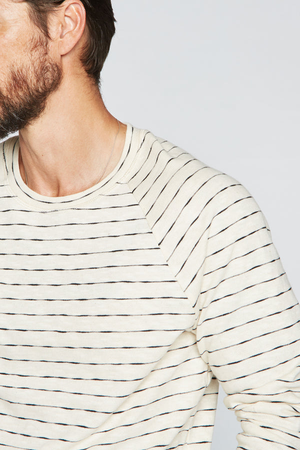 Men's Hacci Slub Pullover Sweater - Black/Ivory Stripe