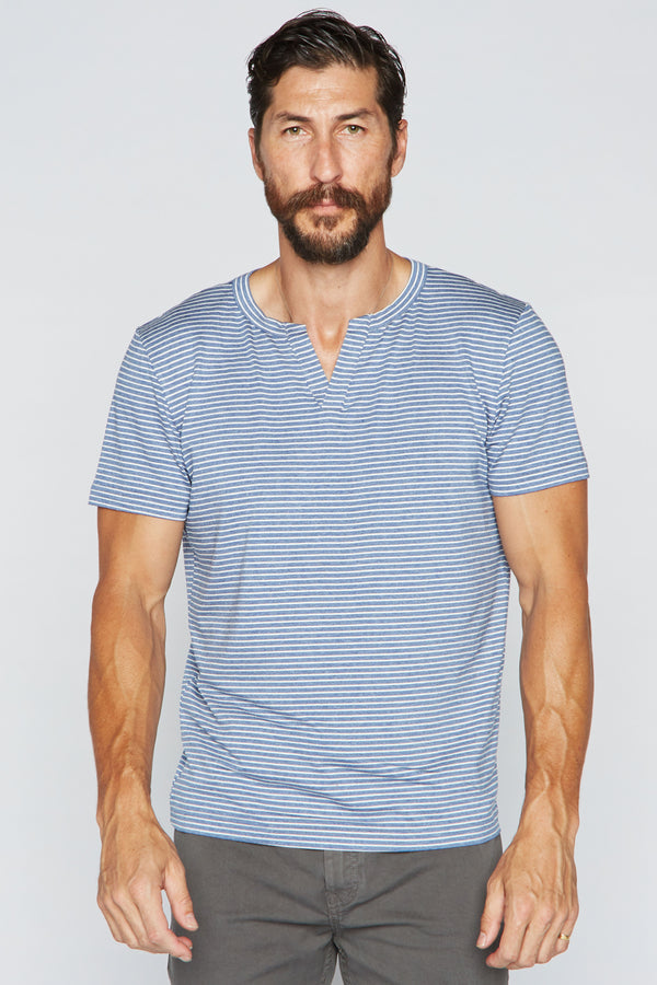 Men's Cross V-Neck Stripe Tee - Blue / White