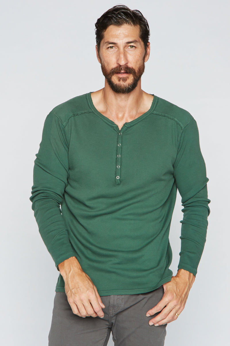 Men's Long Sleeve Henley — True Green