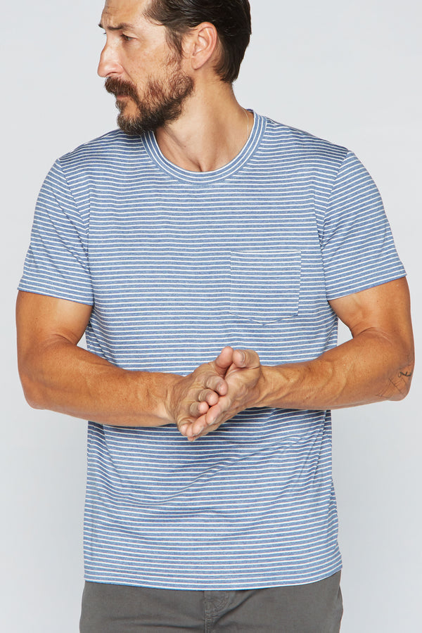 Men's V-Pocket Stripe Tee - Blue / White
