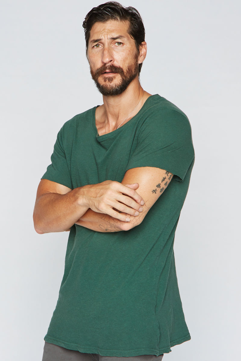 Men's Linen Blend Crew Neck Tee — True Green
