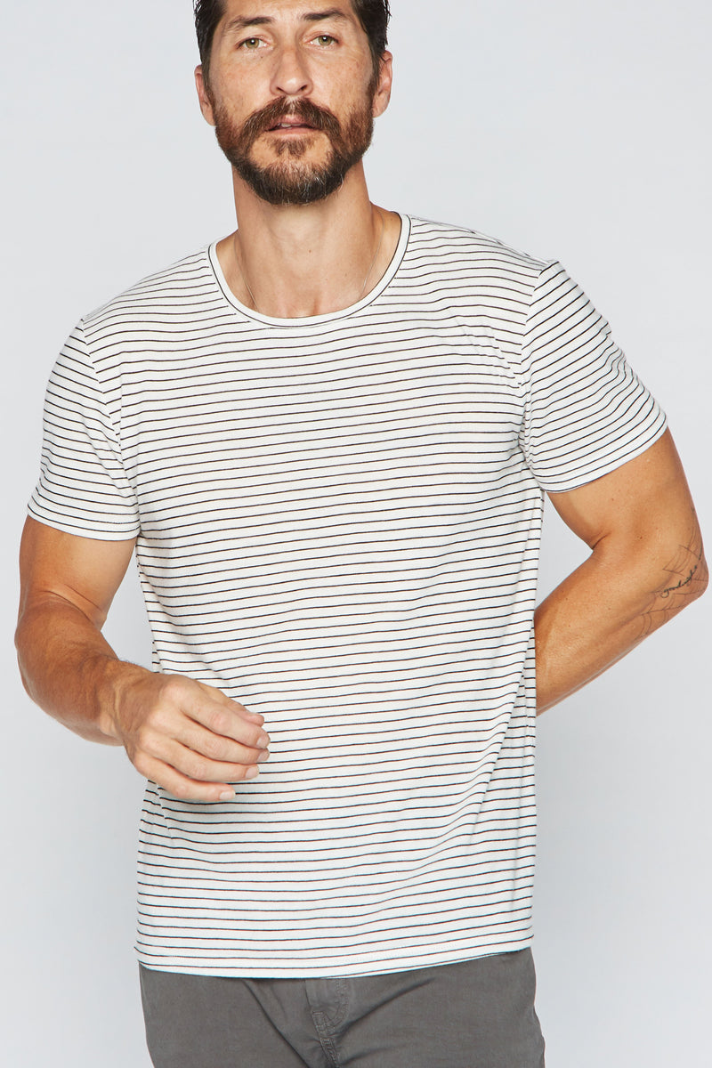 Men's Crew Neck Stripe Tee — White/Black