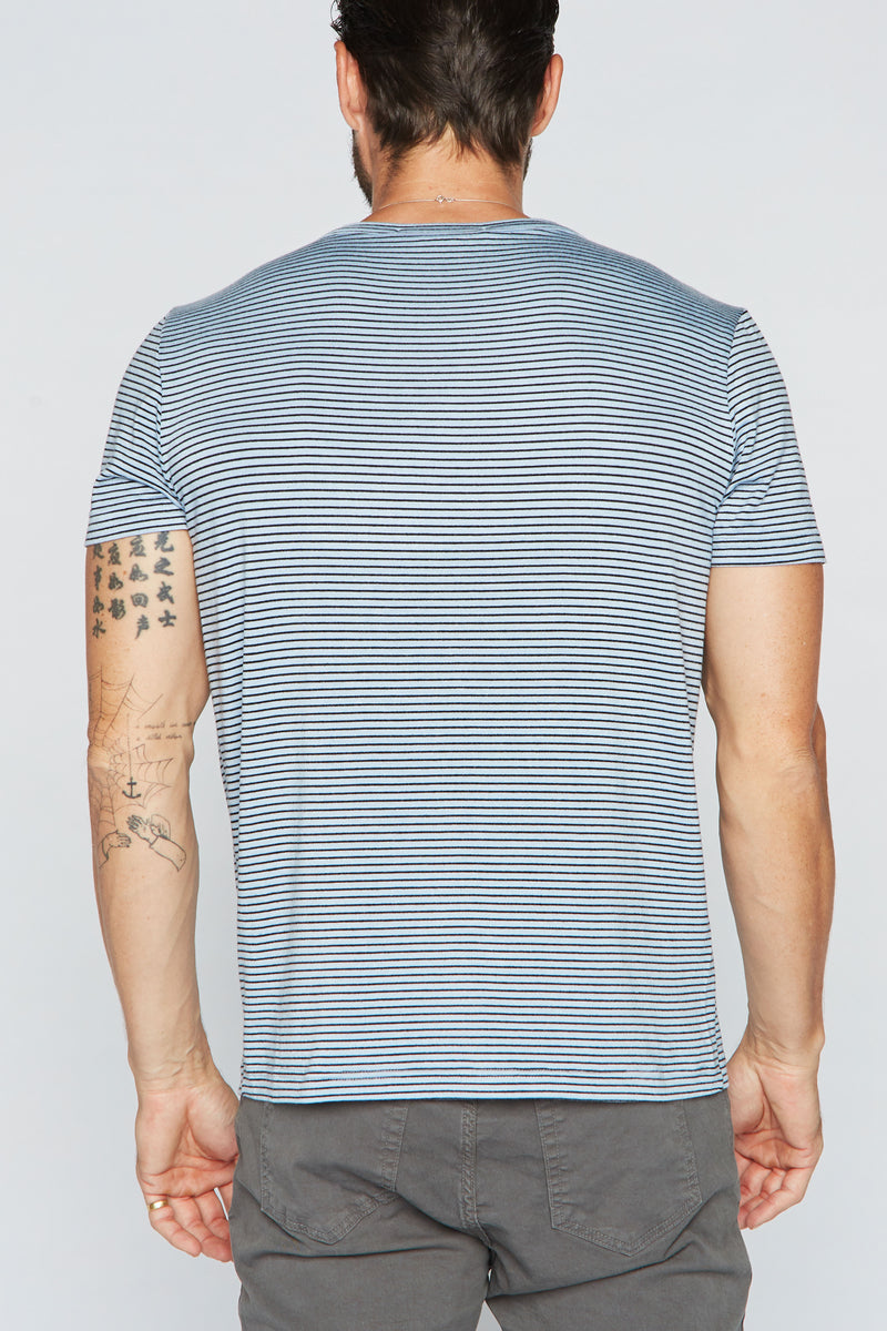 Men's Cross V-Neck Stripe Tee - Blue / Black — Default