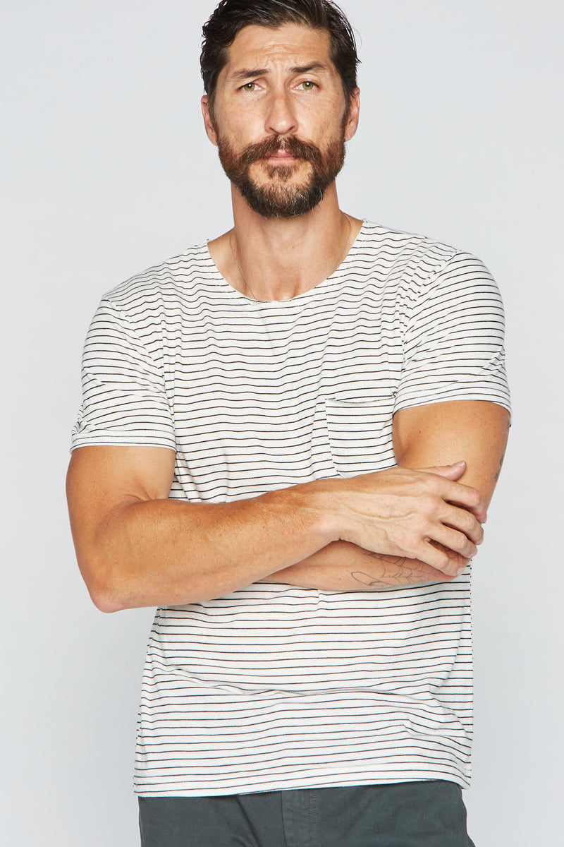 Men's Sailor Pocket Stripe Tee — White/Black