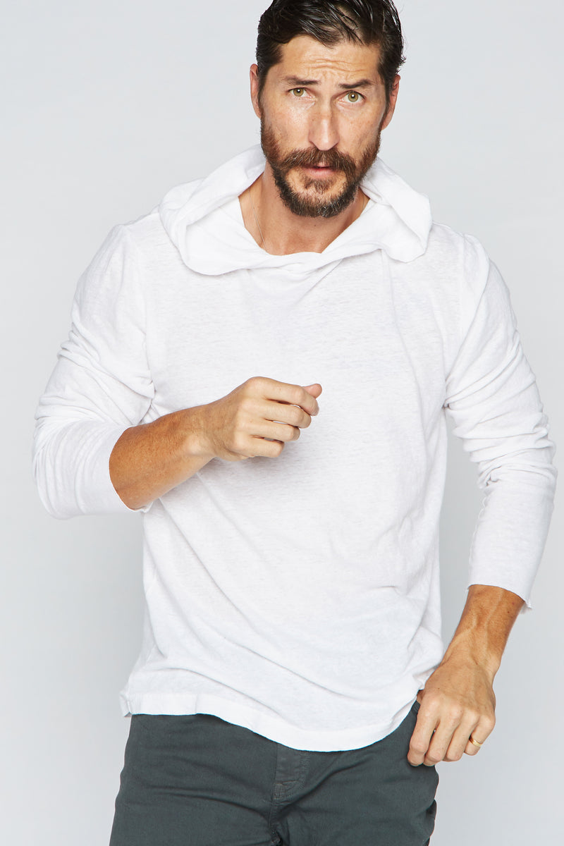 Men's Linen Blend Long Sleeve Hoodie — White