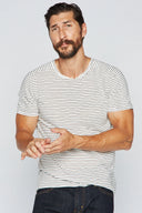 Men's Raw Edge Patch Sleeve Stripe Tee - White / Black