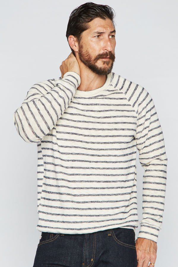 Men's Slub Jersey Pullover Sweater - Navy/Cream Stripe