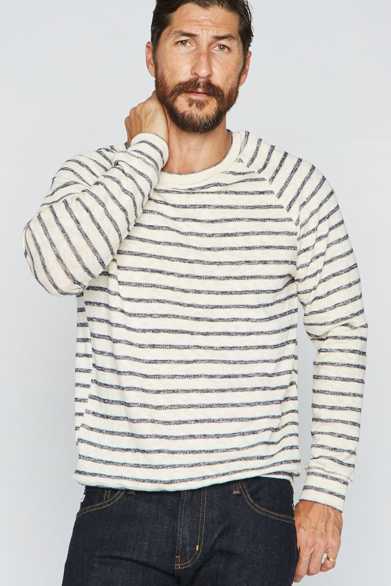 Men's Slub Jersey Pullover Sweater - Navy/Cream Stripe — Default