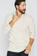 Men's Cambridge 3/4 Sleeve Cowl Neck Visor Hoodie Sweater - Hacci Slub Black/Ivory Stripe - view 2