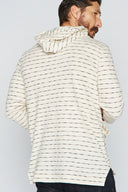 Men's Cambridge 3/4 Sleeve Cowl Neck Visor Hoodie Sweater - Hacci Slub Black/Ivory Stripe - view 3