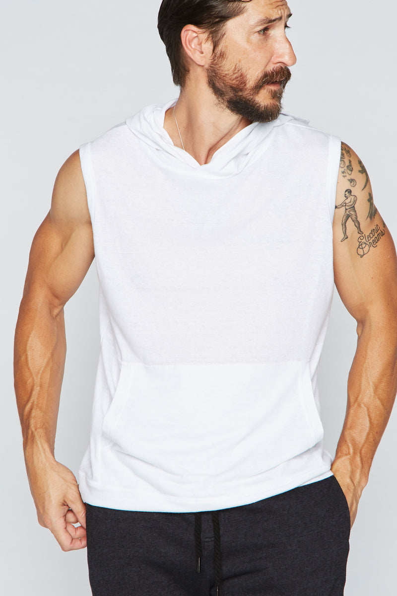 Men's Sleeveless Tri-Blend Hoodie — White
