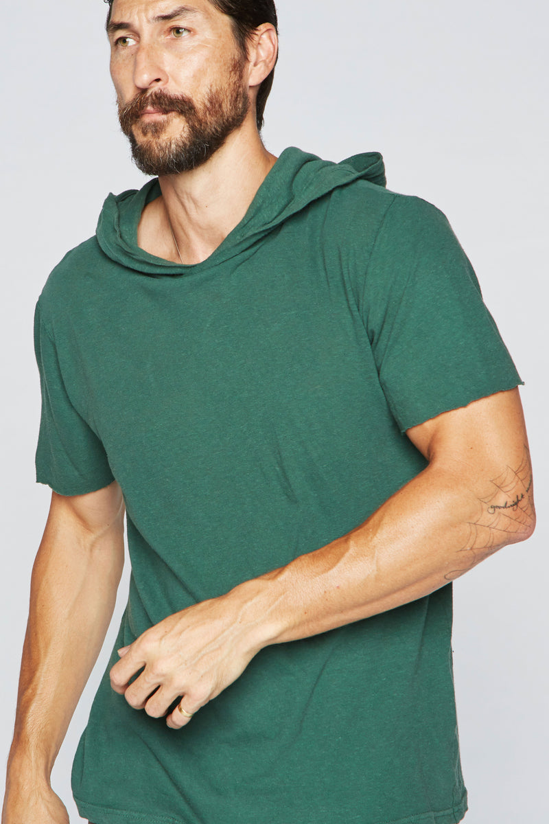 Men's Linen Blend Short Sleeve Hoodie — True Green