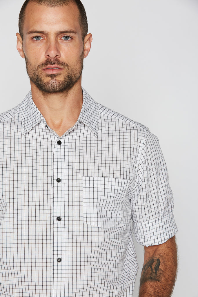 mame新品Chequered Shirt With Ribbon Tie Men's Checkered Cotton Button Up Shirt – Mika Jaymes