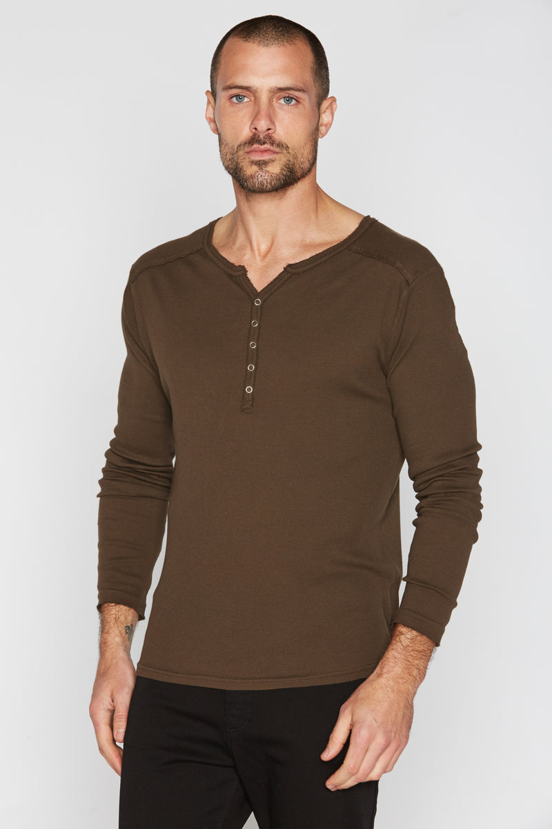 Men's Long Sleeve Henley — Brown