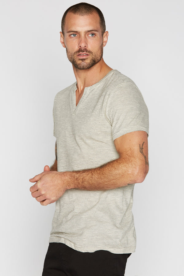 Men's Cross V-Neck Stripe Tee - Ivory / Black