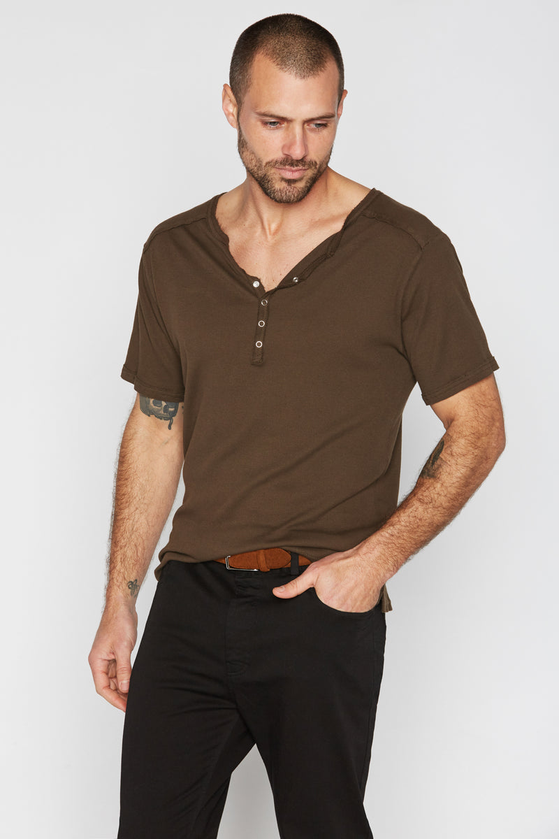 Men's Henley Short Sleeve — Brown