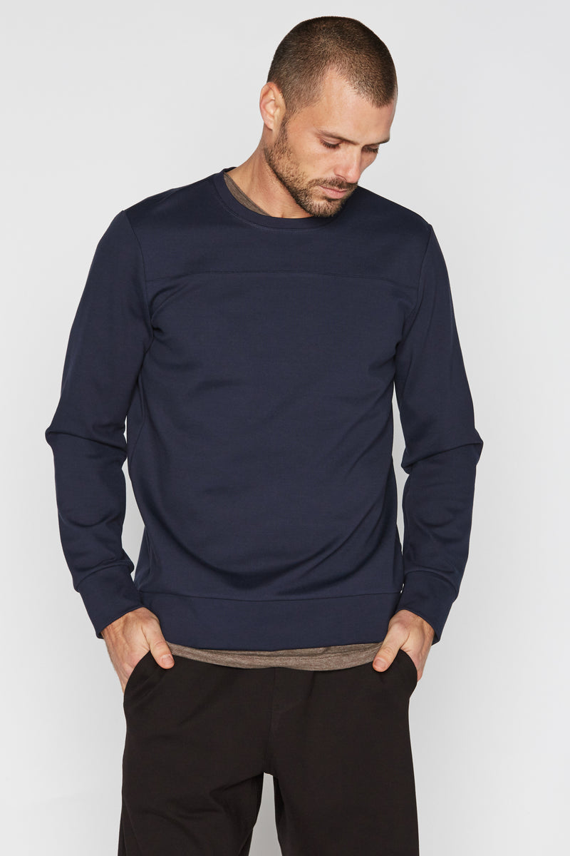 Men's Performance Ponte Top Stitch Crew Neck Sweatshirt — Navy