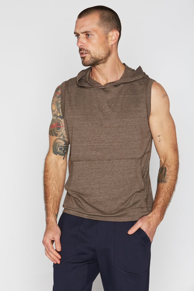 Men's Sleeveless Tri-Blend Hoodie — Brown