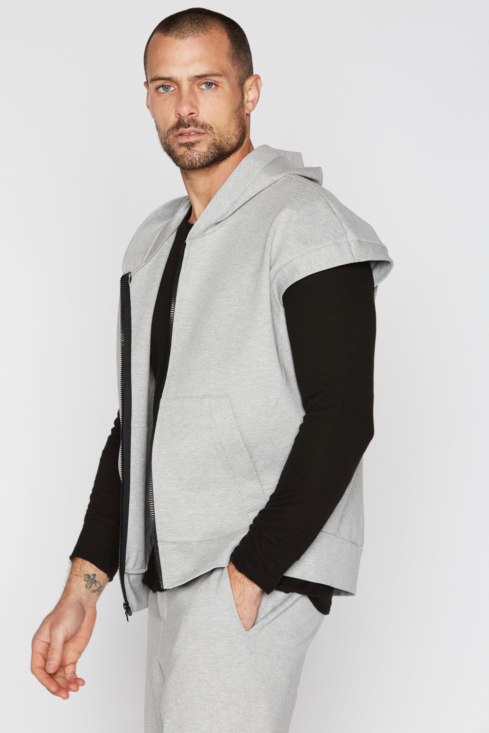 Men's Performance Ponte Zip Front Sleeveless Hoodie – Mika Men's Performance Ponte Zip Front Sleeveless Hoodie – Mika