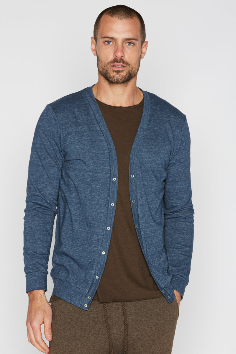 Men's Tri-Blend Cardigan Sweater — Heather Blue