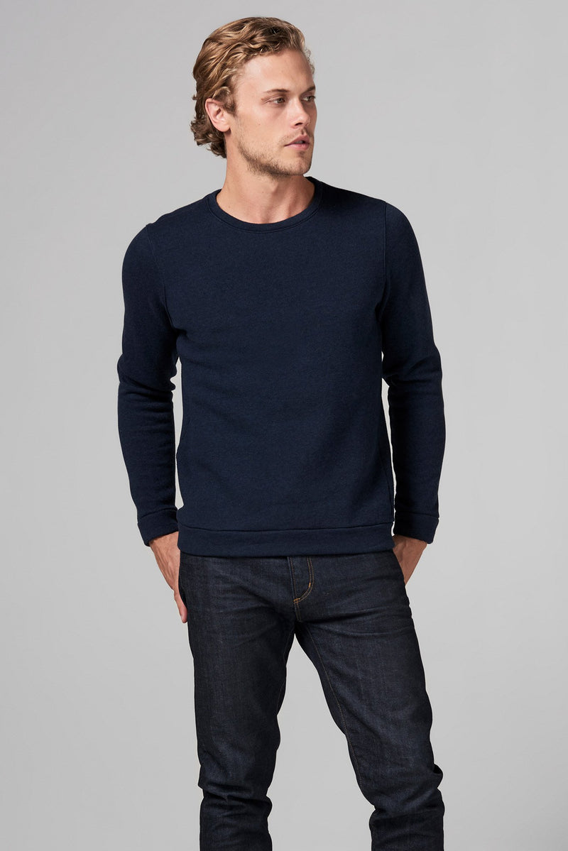 Men's French Terry Patch Sleeve Sweatshirt — Navy