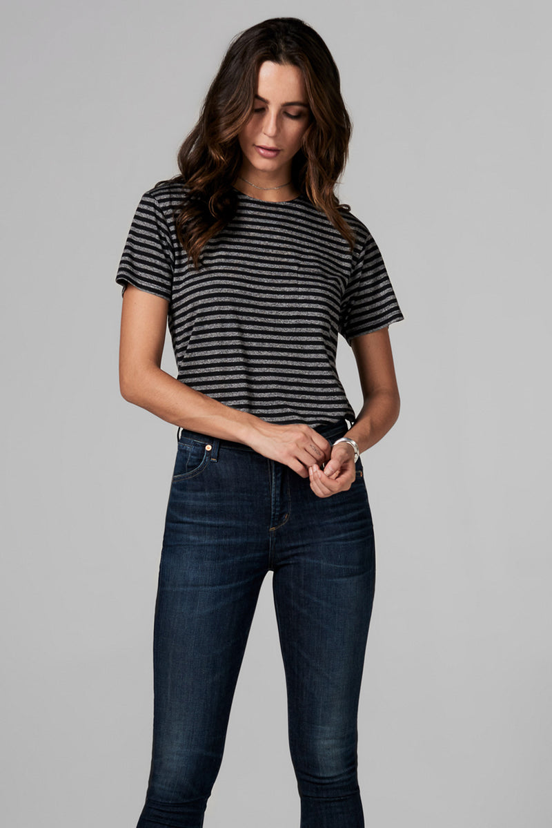 WOMEN'S POCKET SAILOR CREW NECK TEE - QUARTER STRIPE — QUARTER STRIPE