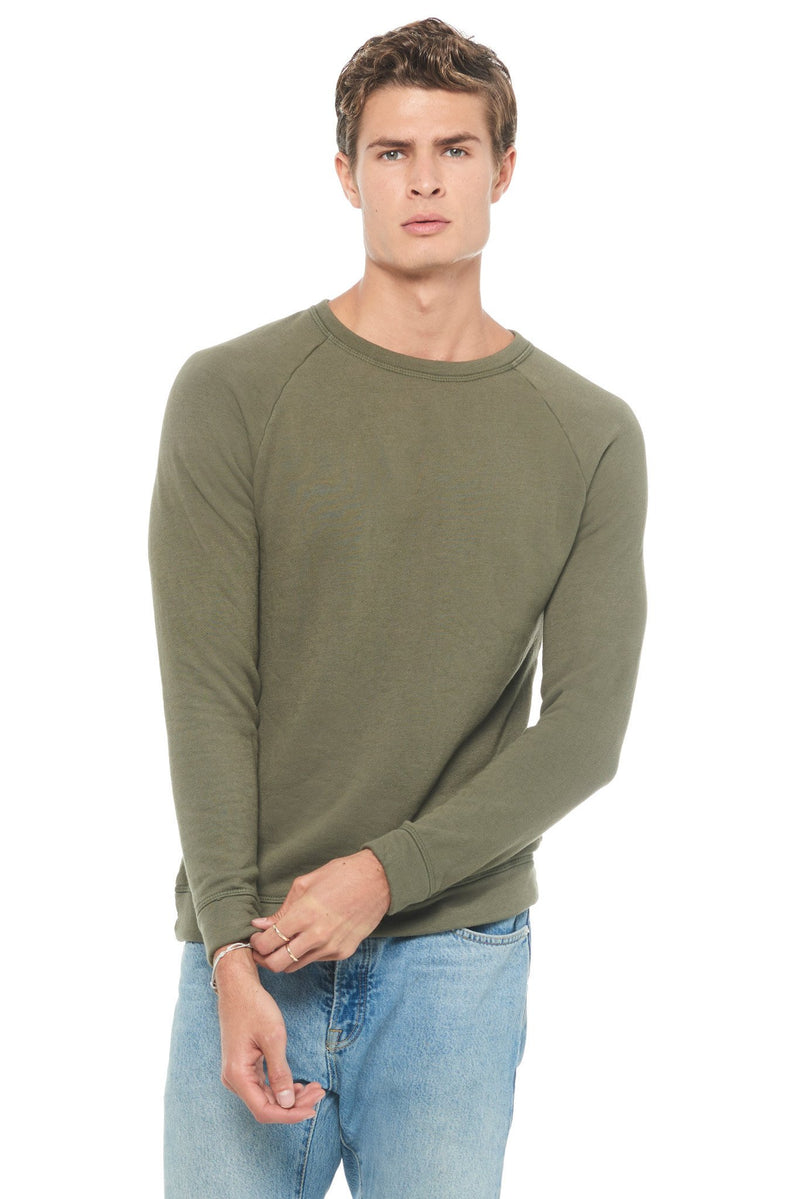 Mens Cotton Slim Fit Crewneck Almond Green Sweater Smart Casual