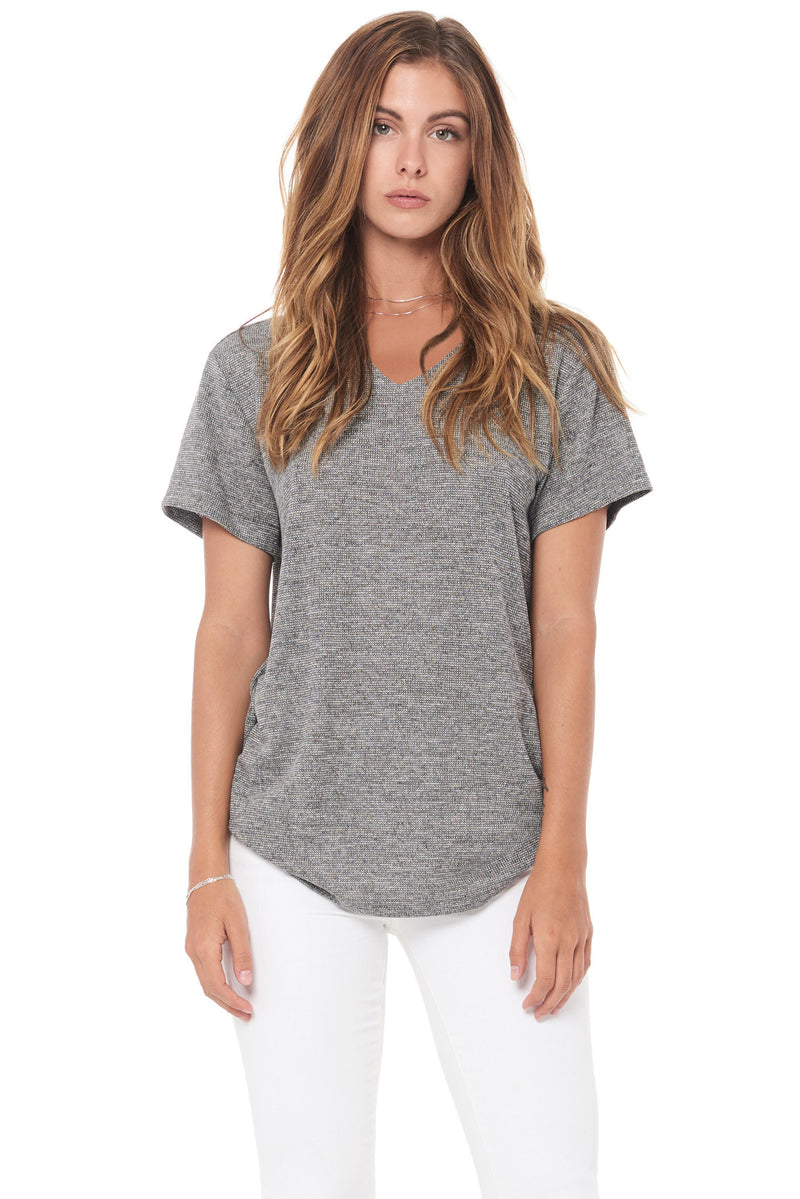 WOMEN'S NOVELTY TEXTURE V-NECK - BLACK GRAVEL — BLACK GRAVEL