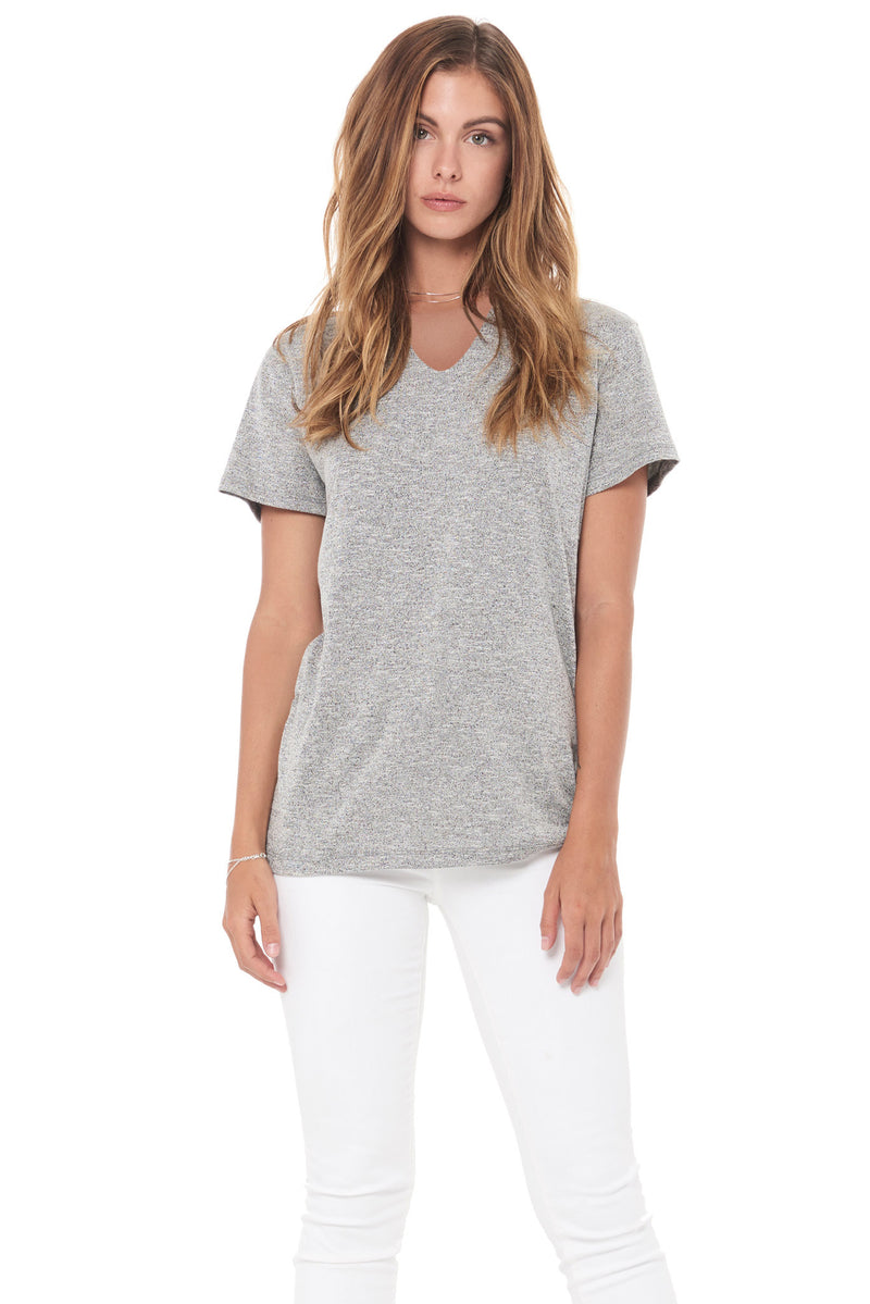 WOMEN'S NOVELTY TEXTURE V-NECK - MELANGE — MELANGE