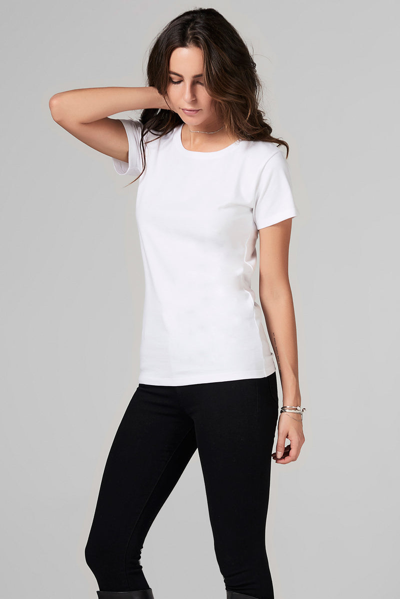 WOMEN'S HEAVY COTTON WIDE NECK TEE - WHITE — WHITE