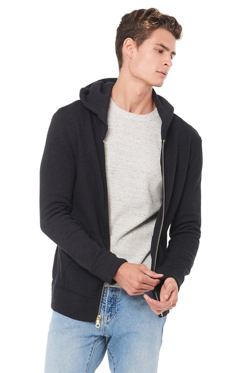 Men's French Terry Zip Front Hoodie — Black